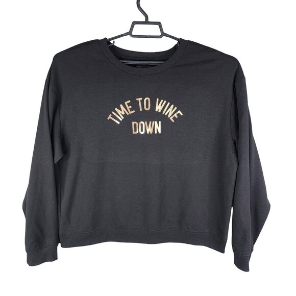 Womens Black Miken Flow Sweatshirt "Time To Wine Down" Long Sleeve Size XL - Picture 1 of 11